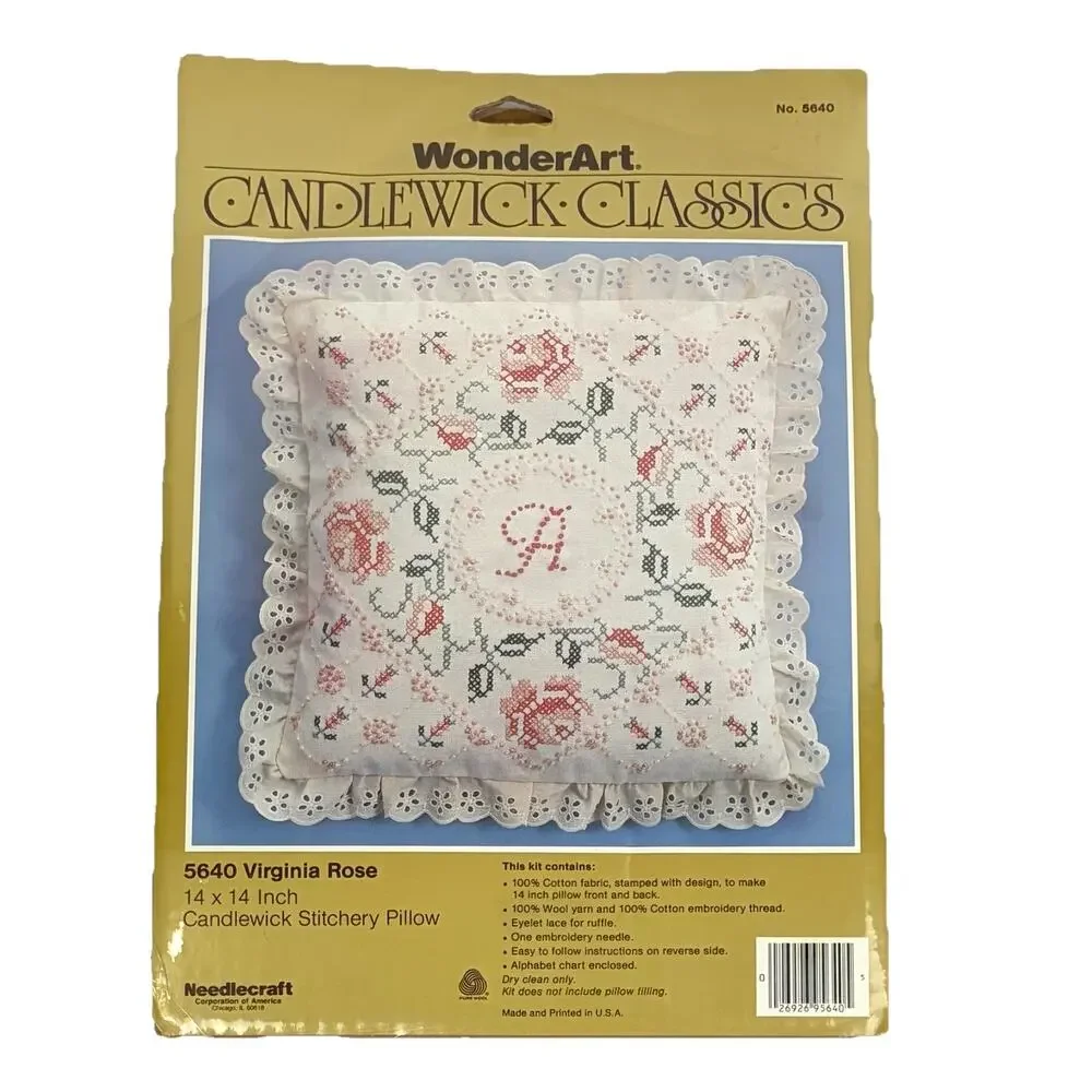 Wonder Art Candlewick Classics #5640 Virginia Rose Stitchery Pillow Kit NEW